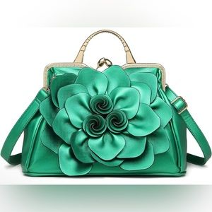 Exquisite Leather Flower Kiss-Lock Handbag